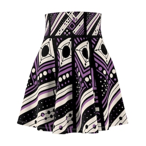 Geometric Purple and Black Women&#39;s Skater Skirt, Minimalist Dance Skirt, Stylish Circle Skirt, Trendy A-Line Skirt, Chic Skater Skirt for