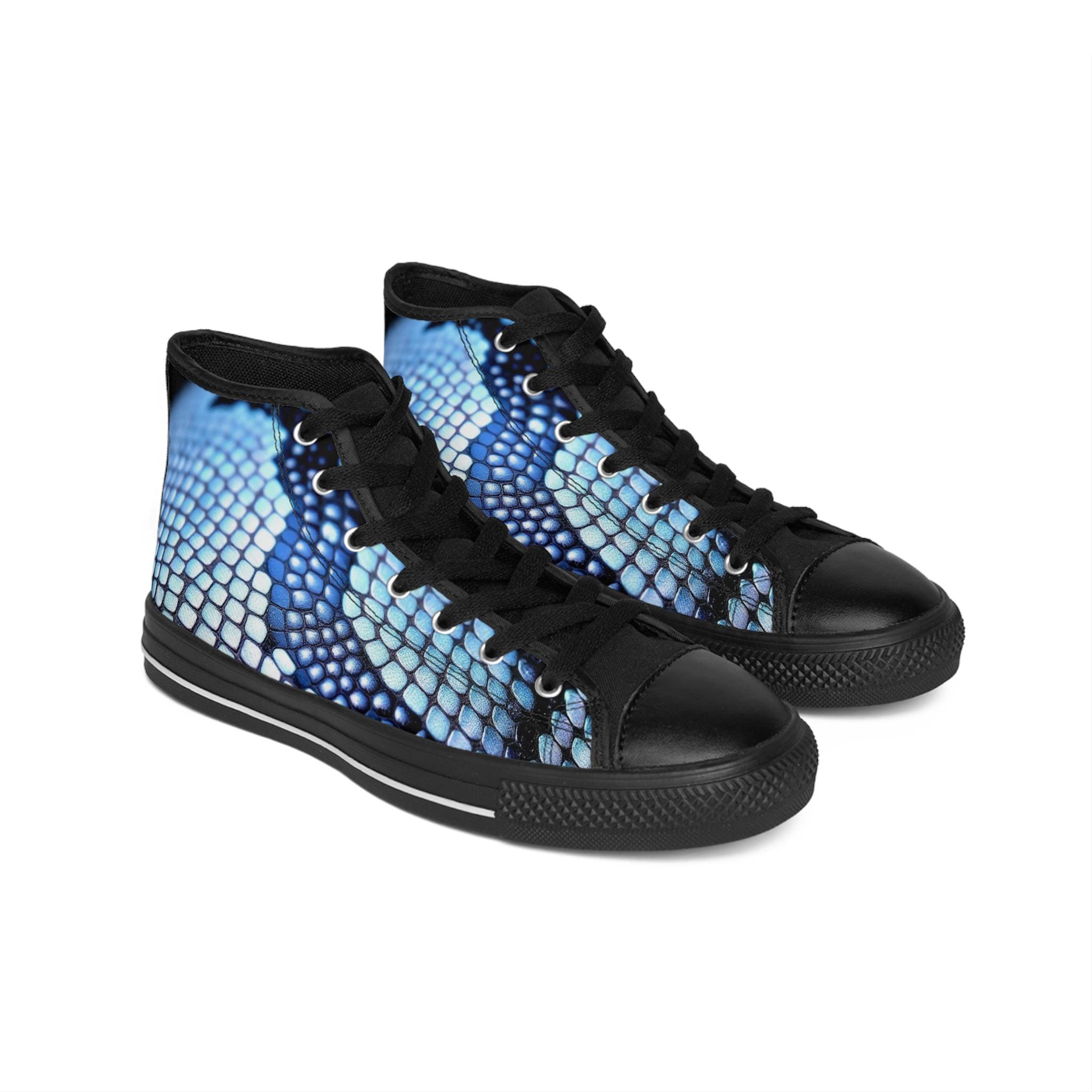 Blue Snakeskin High-top Sneakers, Women's Fashion Footwear