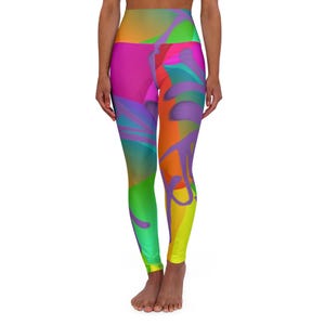 Geometric Yoga Leggings, Abstract Purple Spray Paint, High Waisted Tights