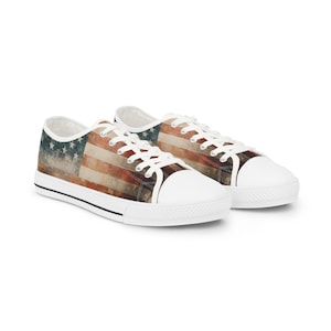 Vintage Worn American Flag Sneakers, Patriotic Shoes, USA Flag Footwear, Independence Day Sneaker, Men&#39;s July 4th Shoes