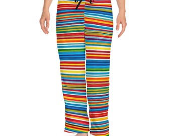 Striped Pajama Pants, Multicolor Lounge Bottoms, Cozy Sleepwear