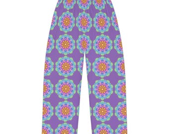 Purple Kaleidoscope Pajama Pants, Boho Lounge Wear