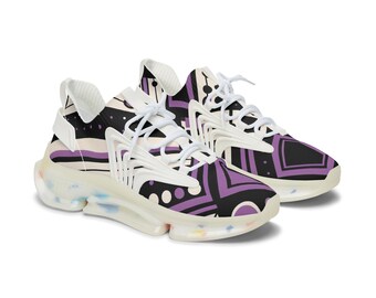 Art Deco Women's Sneakers, Purple & Black Minimalist Design
