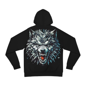 Low Poly Style Gray Wolf, Black Fashion Hoodie, Custom Wolf Hoodie, Wolf Lover Sweatshirt, Wild Animal Lover Sweater, Wolf Lover Gift