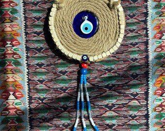 Evil Eye Wall Hanging – Framed Turkish Nazar Decor, Metal & Wood, LuckyEye #7000