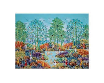 Haitian Field Scene Oil Painting On Canvas By Guy Joseph - 16x12"