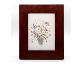 Original Elegant Watercolor painting of Flowers Lacquered wood Framed 10"x8"