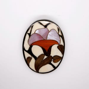 Vintage Mother of Pearl Shell Mosaic in Resin Lady Brooch
