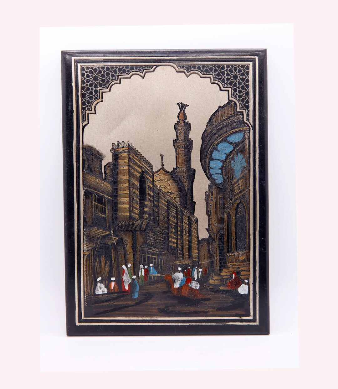 Vintage Hand Painted Copper Plates Engraved Enamel EL SHAMI Wall