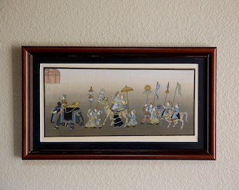 Hand-Painted Mughal Procession Miniature Painting on Silk (Framed 14x8)