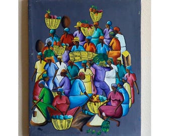 Haitian Market Oil Painting: Original Fruit & Vegetable Art, Signed 20"x16"