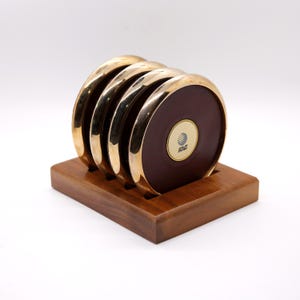 Vintage AT&T Brass Leather  4-Piece Coaster Set - Gold