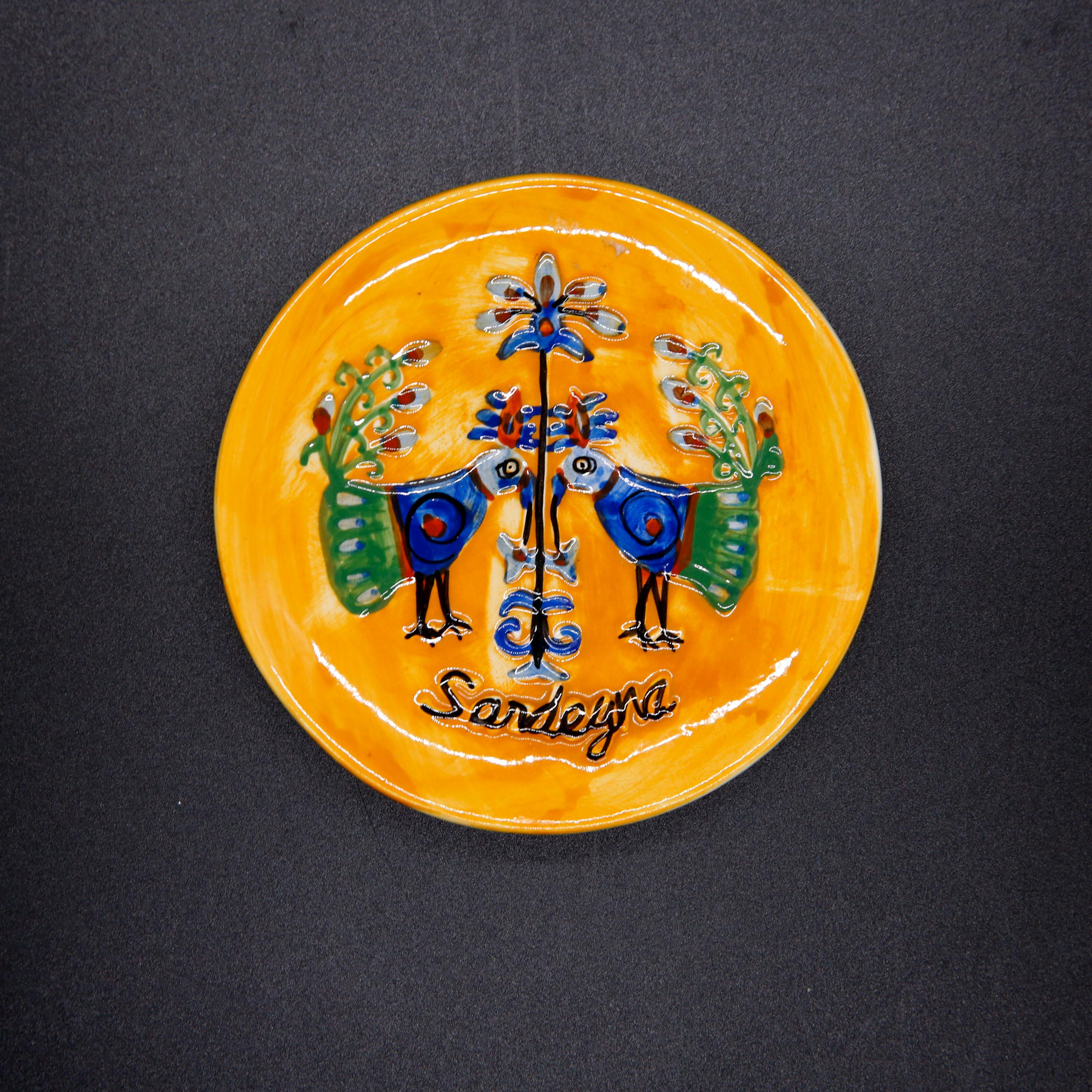 Hand painted decorative Sardinian folk art ceramic plate Made in Sardegna Italy 4"