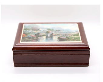Early American wooden tile painting jewelry music box