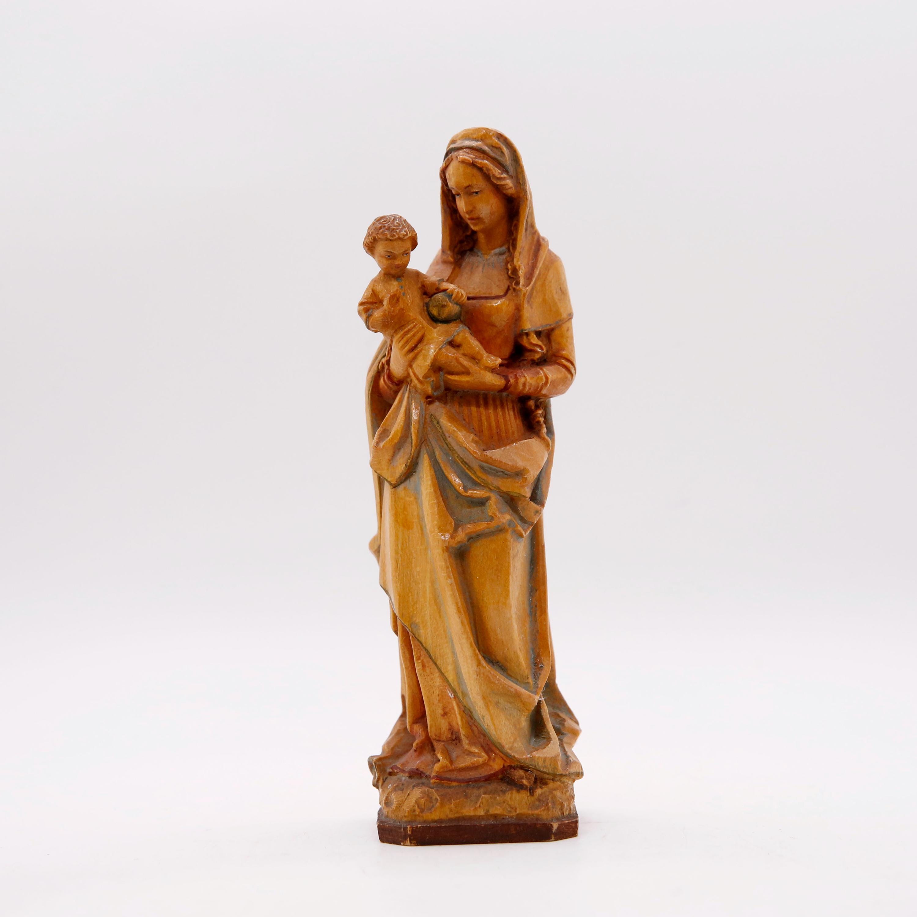 木彫りのANRI製 子供の像 花を持つ 木彫りのANRI製 子供の像 花を持つ アンリ（イタリア） 木彫り