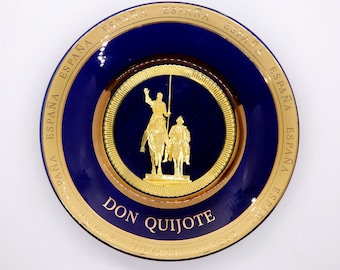 Don Quijote Espana Gold Cobalt Blue 24K Gold trim plate Rare Collection 6"