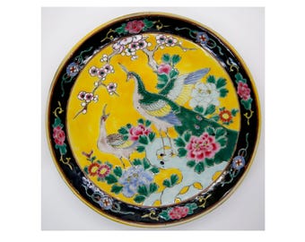 Vintage Japanese Hand painted Porcelain Charger Plate Peacock Pheasant Bird 9.5"