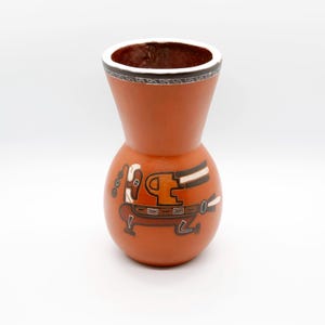 Vintage Mayan Mexican Handmade Red Clay Pottery Vase Aztec Folk Art 6&quot;