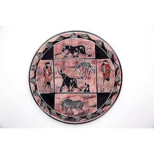 African Kisii Soapstone Carving - Decorative Plate - African Animals 20cm diameter