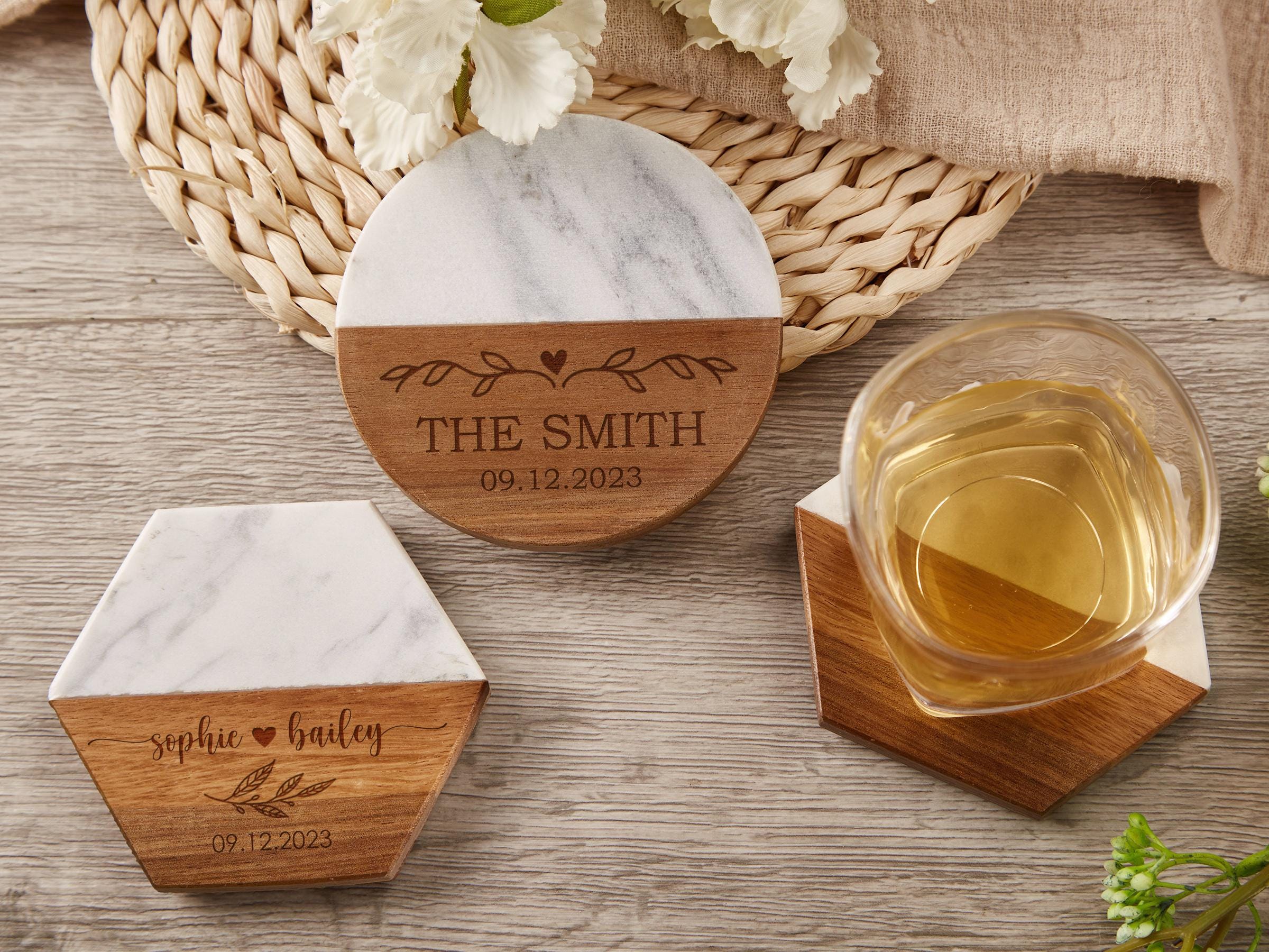 sottobicchieri in legno personalizzati, set di 2, regalo di