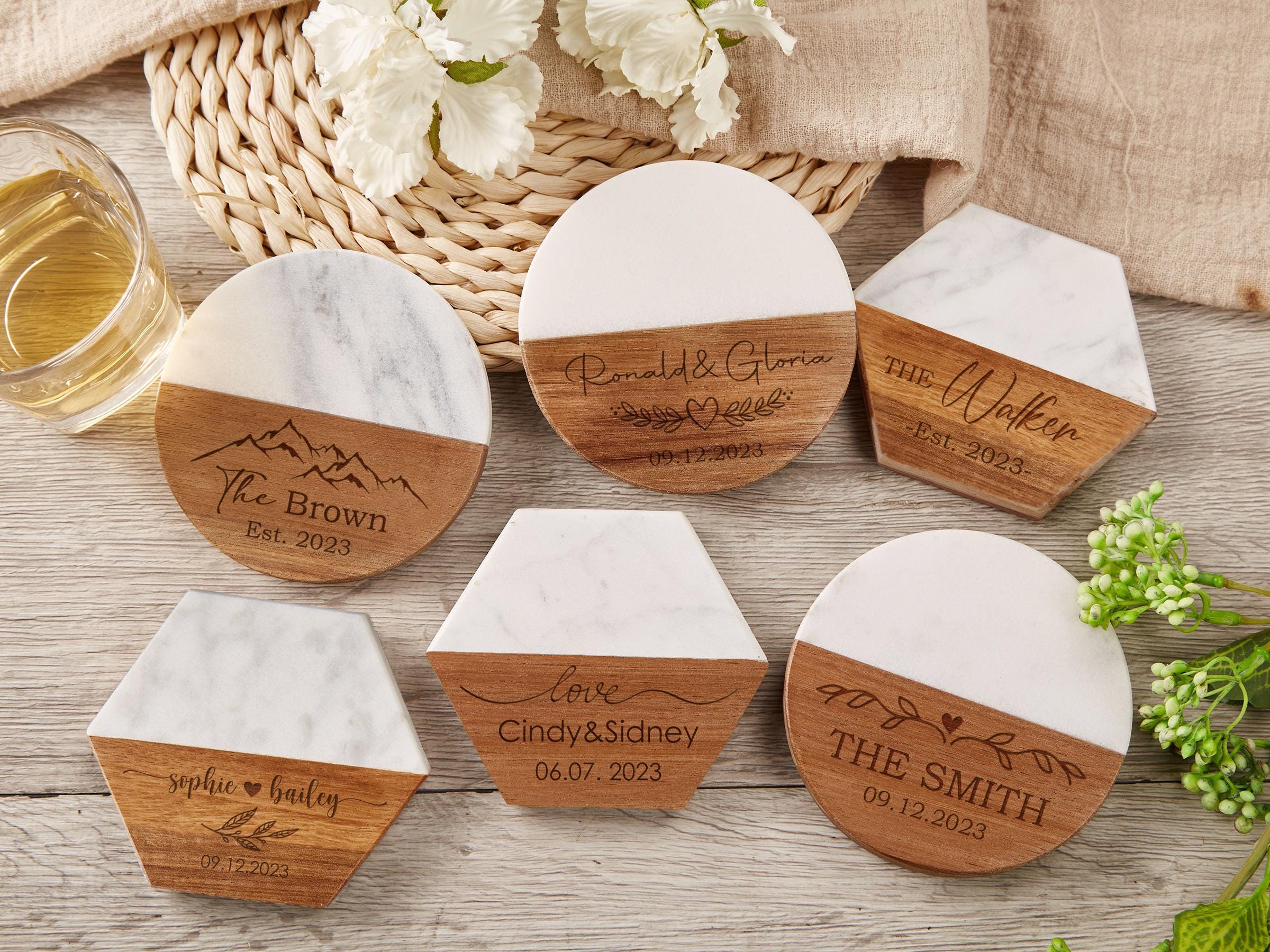 Sottobicchieri In Legno Di Faggio Personalizzati: Regali Per Matrimonio E Inaugurazione Casa (Set Da 2 A 16 Pezzi)