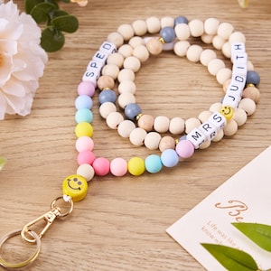 Personalized BOHO Lanyard for Teachers,Badge Holder,Teacher Gift,Lanyard with name,Personalized Gifts,Wooden Bead Lanyard,Gift For Her