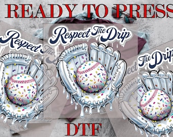 Respect the Drip Baseball Ice Cream DTF Transfer, Baseball Respect Drip DTF Transfer, Baseball Ice Cream, Direct to Film, Ready To Press