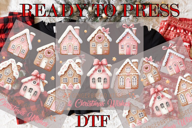 Pink Christmas Gingerbread Houses DTF, Christmas Gingerbread DTF