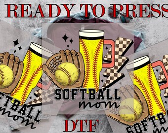 Softball Mom DTF Transfer, Softball Mama DTF Transfer, Yellow Softball Sport Mama Mom, Direct to Film, Ready To Press, DTF Prints