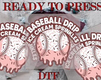 Baseball Drip Ice Cream Sprinkles DTF Transfer, Baseball Drip, Baseball Drip Ice Cream, Baseball Sprinkles, Direct to Film, Ready To Press