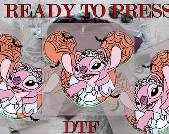 Angel Halloween DTF Transfer, Disney Stitch and Angel DTF, Disney Angel Halloween, Direct to Film, Ready To Press, DTF Prints