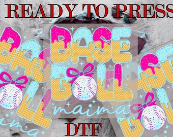 Baseball Mama Drip DTF Transfer, Coquette Baseball Mama Drip DTF, Pink Baseball Mama Drip Bow, Direct to Film, Ready To Press, DTF Prints