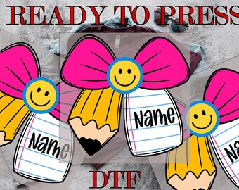 Custom Teacher Pencil Paper Coquette Bow DTF Transfer, Custom Paper Coquette Bow DTF, Teacher, Direct to Film, Ready To Press,DTF Prints