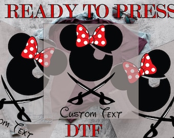 Custom Minnie Pirate DTF Transfer, Custom Text Disney Minnie Pirate DTF, Disney Minnie, Disney Cruise, Direct to Film, Ready To Press,Prints