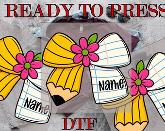 Custom Teacher Pencil Paper Coquette Bow DTF Transfer, Custom Paper Coquette Bow DTF, Teacher, Direct to Film, Ready To Press,DTF Prints