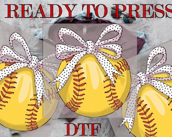 Coquette Bow Softball DTF Transfer, Retro Softball DTF Transfer, Coquette Softball, Direct to Film, Ready To Press, DTF Prints