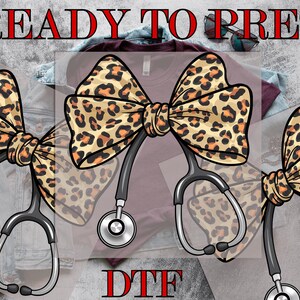 Leopard Nurse Coquette Bow DTF Transfer, Leopard Nurse DTF, Nurse Stethoscope DTF, Nurse Coquette Bow, Direct to Film, Ready To Press Prints