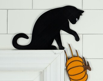 thumbnail image 2 of Halloween Door Topper 2024 Latest Metal Adorable Cat Door Topper: Halloween Door Decor Sign Frame Christmas Toppers Kitty Corner Hanging Decorative Wall Vintage Holiday Spooky Decoration Ornament (Curious Cat Cat Tree Topper 2 of 14