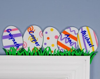 Personalized Easter Egg Door Topper | Colorful Dyed Easter Eggs Door Corner Decoration | Over the Door Decor | Door Corner Decor