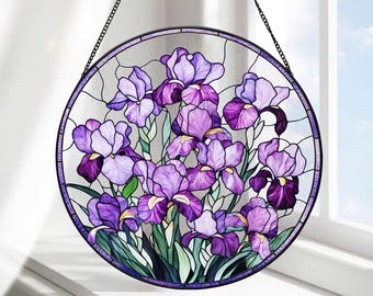Handmade Purple Iris Faux Stained Glass Suncatcher: February Birth Flower