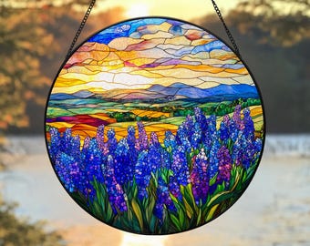 Violet Flower Stained Glass Suncatcher: Handmade Window Hanging
