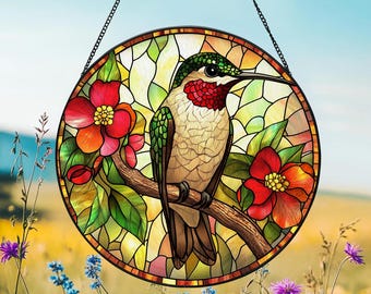 Hummingbird Faux Stained Glass Suncatcher: Bird Window Decor