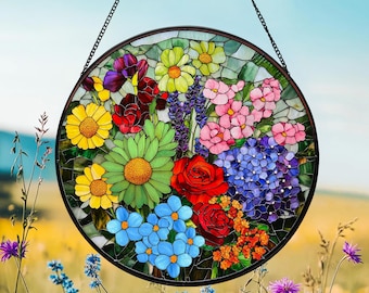 Wildflower Stained Glass Suncatcher: Rainbow Window Hanging, Pride Decor