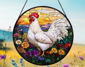 Handmade Chicken Stained Glass Suncatcher: Farmhouse Window Decor