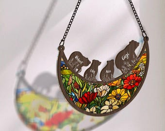 Custom Bear Family Suncatcher: Personalized Wood Layer Window Hanging