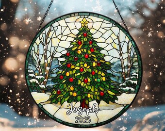 Personalized Stained Glass Christmas Ornament: Custom Holiday Suncatcher