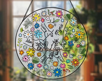 Personalized Grandma Stained Glass Suncatcher: Floral Nana Window Decor