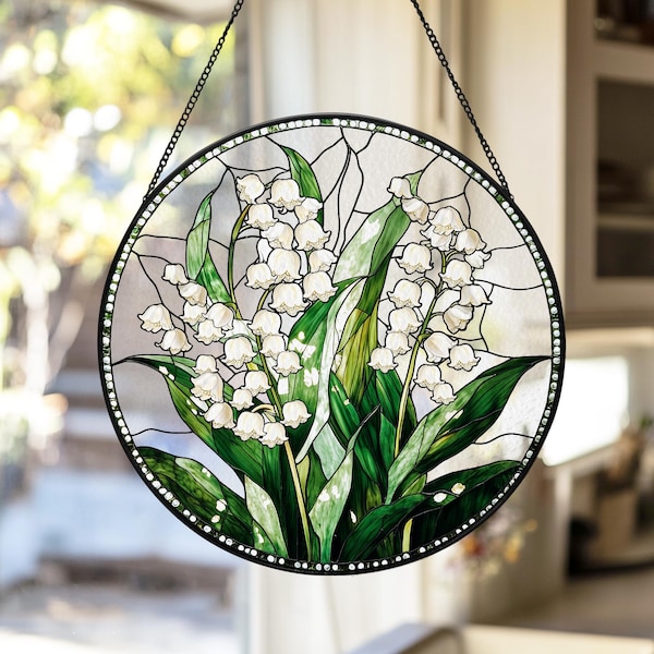 Lily of The Valley Stained Glass Suncatcher: Handmade Window Decor