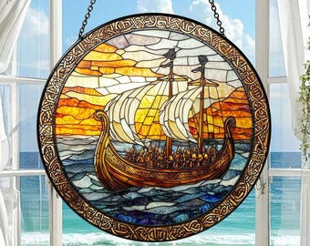 Viking Longship Suncatcher: Stained Glass Window Hanging - Etsy