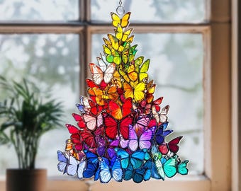 Vlinderkerstboom Suncatcher: acrylraam hangend, kerstcadeau